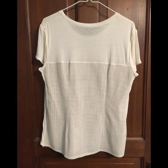 BCBG Max Azria cream grid top, t-shirt, size L. - Picture 2 of 3